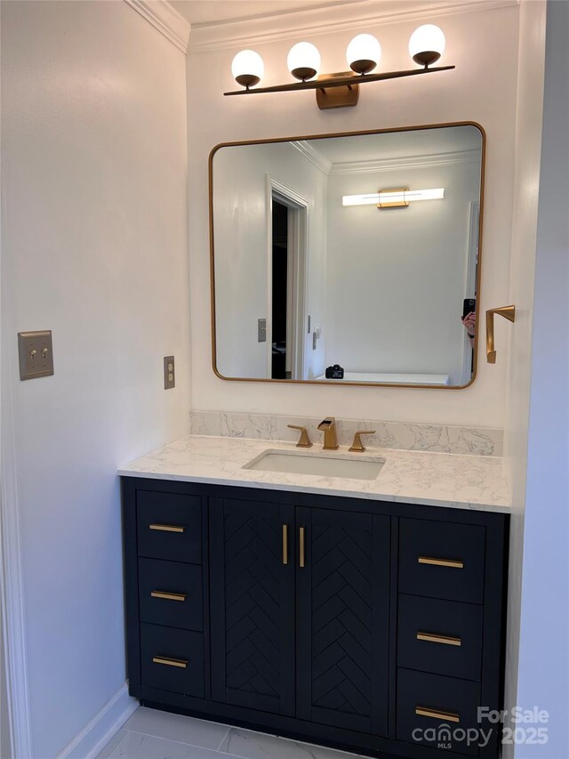1351 Hardin Rd, Dallas, NC 28034 - bathroom with vanity, crown molding, and baseboards