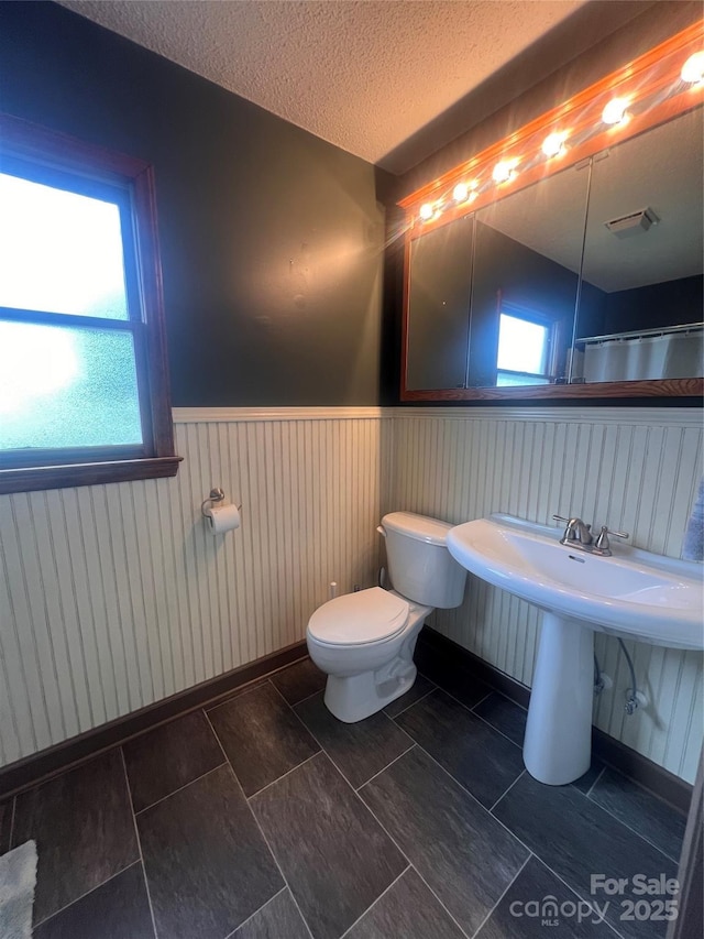 1351 Hardin Rd, Dallas, NC 28034 - full bathroom with wainscoting, toilet, and a textured ceiling