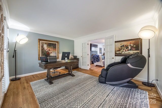 2702 Oxborough Dr, Matthews, NC 28105 - office space with french doors, ornamental molding, baseboards, and wood finished floors