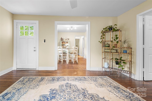 108 Greenwood Ave, Belmont, NC 28012 - entryway with wood finished floors, baseboards, and a ceiling fan