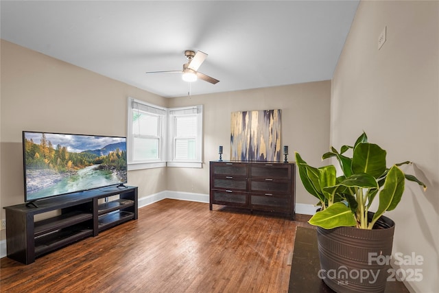 108 Greenwood Ave, Belmont, NC 28012 - living area with wood finished floors, baseboards, and a ceiling fan
