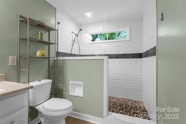 108 Greenwood Ave, Belmont, NC 28012 - full bath featuring vanity, walk in shower, toilet, and tile patterned floors