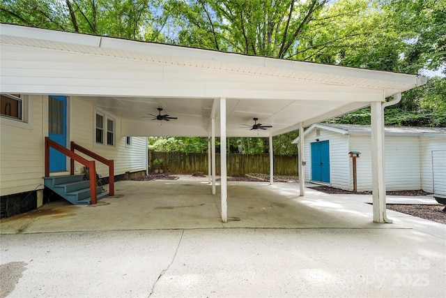 108 Greenwood Ave, Belmont, NC 28012 - view of patio / terrace with an attached carport, a ceiling fan, and entry steps