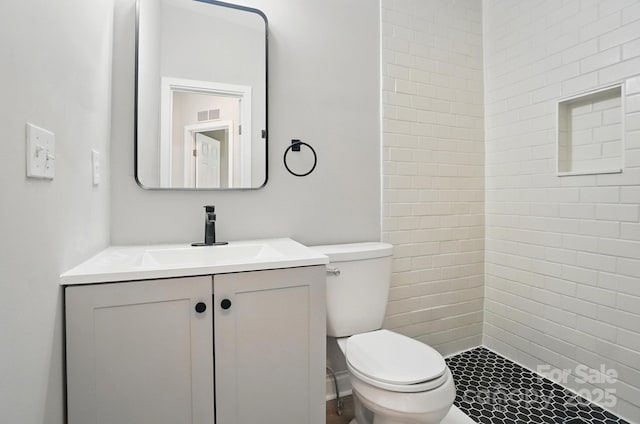 12382 Ritchie Rd, Midland, NC 28107 - full bathroom with toilet, vanity, and tiled shower