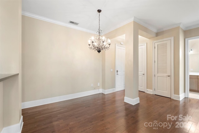 5425 Closeburn Rd Unit 208, Charlotte, NC 28210 - unfurnished dining area featuring a chandelier, dark wood finished floors, crown molding, and baseboards