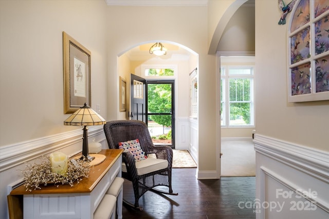 8818 Artesa Mill Ln, Charlotte, NC 28214 - entryway with arched walkways and dark wood-type flooring