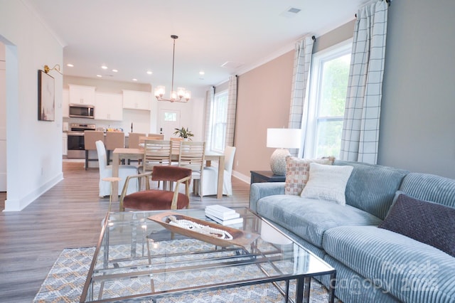 106 Sugg Trl, Weaverville, NC 28787 - living room with a chandelier, wood finished floors, and recessed lighting