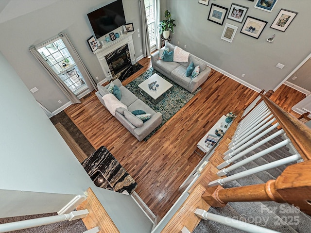 3409 Valdosta Ct, Monroe, NC 28110 - living area featuring wood finished floors, baseboards, and a high end fireplace
