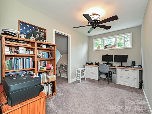 3409 Valdosta Ct, Monroe, NC 28110 - office featuring carpet floors, ceiling fan, and baseboards