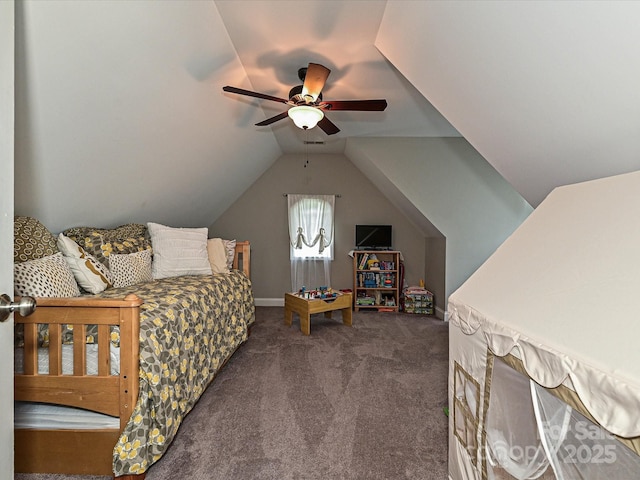 3409 Valdosta Ct, Monroe, NC 28110 - carpeted bedroom with vaulted ceiling and a ceiling fan