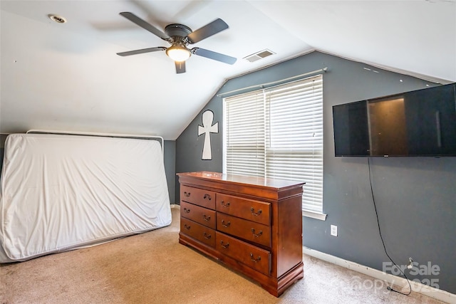 7206 Stoney Place Ct, Charlotte, NC 28262 - bedroom featuring light colored carpet, vaulted ceiling, baseboards, and ceiling fan