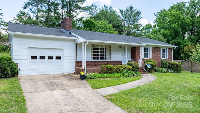 713 Crozet St NW, Valdese, NC 28690 - single story home with brick siding, an attached garage, a chimney, a front yard, and concrete driveway