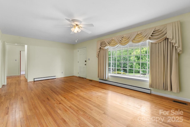 713 Crozet St NW, Valdese, NC 28690 - spare room featuring baseboard heating, light wood finished floors, and a ceiling fan
