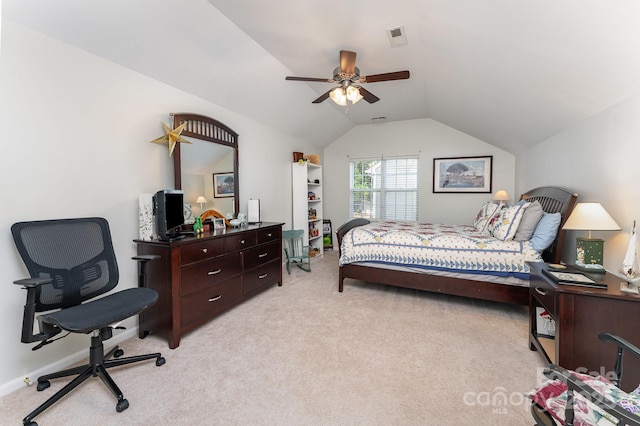 10322 Stoneykirk Ln, Charlotte, NC 28269 - bedroom with light carpet, lofted ceiling, and ceiling fan