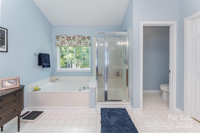 10322 Stoneykirk Ln, Charlotte, NC 28269 - full bath with a garden tub, a shower stall, toilet, and tile patterned floors