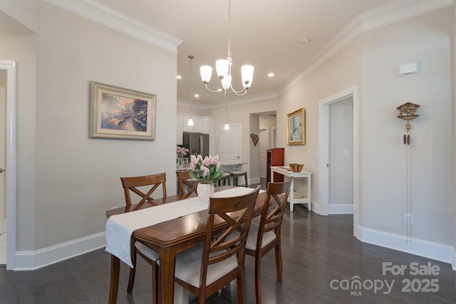 148 Adelaide Way, Rock Hill, SC 29732 - dining area with a chandelier, dark wood-style floors, baseboards, crown molding, and recessed lighting