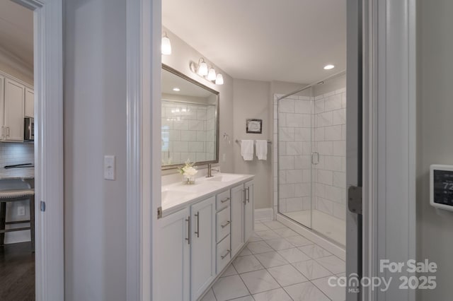 148 Adelaide Way, Rock Hill, SC 29732 - full bathroom with a shower stall, double vanity, and recessed lighting