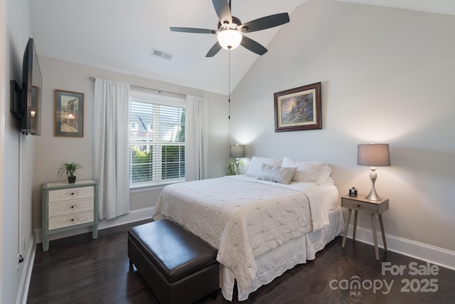 148 Adelaide Way, Rock Hill, SC 29732 - bedroom featuring baseboards, dark wood finished floors, a ceiling fan, and high vaulted ceiling