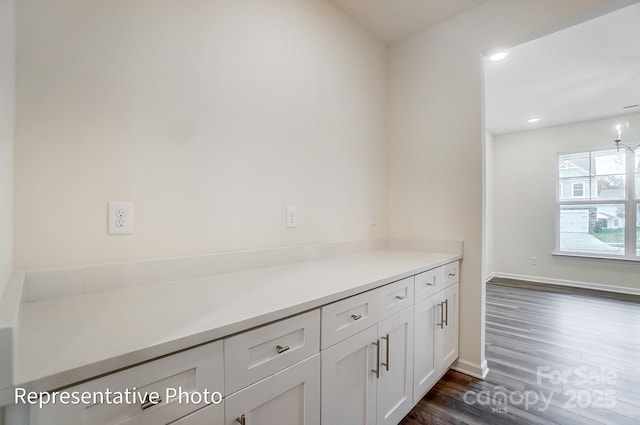 2233 Tabor Rd Unit 586, Sherrills Ford, NC 28673 - kitchen featuring dark wood finished floors, white cabinetry, light countertops, recessed lighting, and baseboards