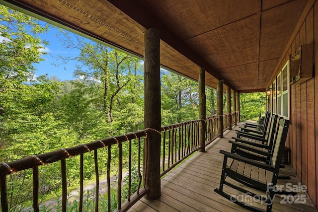 79 Jeffrey Ln, Waynesville, NC 28785 - wooden terrace featuring a view of trees