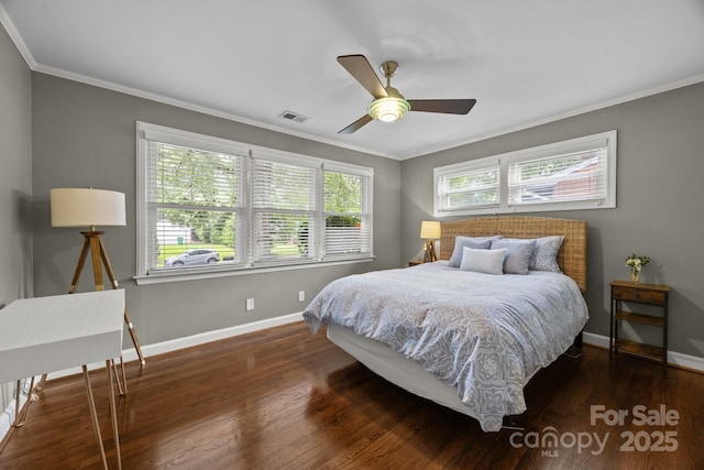 4106 Castlewood Rd, Charlotte, NC 28209 - bedroom featuring crown molding, baseboards, wood finished floors, and a ceiling fan