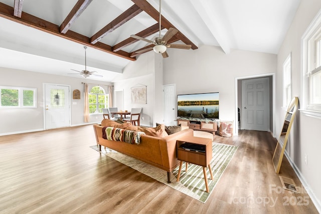 3716 Hamilton Dr, Gastonia, NC 28052 - living room with a ceiling fan, light wood-type flooring, and baseboards
