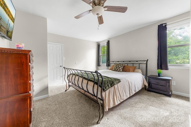 3716 Hamilton Dr, Gastonia, NC 28052 - bedroom featuring light carpet, baseboards, and ceiling fan