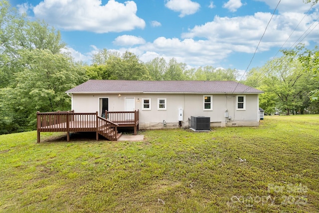 3716 Hamilton Dr, Gastonia, NC 28052 - rear view of property featuring central AC, a deck, a yard, and roof with shingles