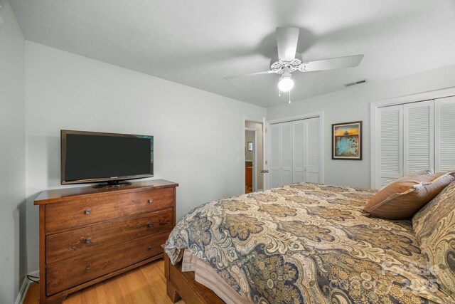 931 Indian Hill Rd, Hendersonville, NC 28791 - bedroom featuring two closets, wood finished floors, and ceiling fan