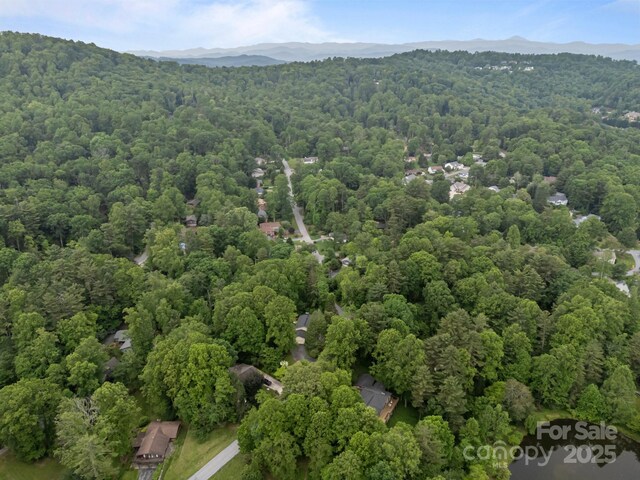 931 Indian Hill Rd, Hendersonville, NC 28791 - aerial view of property and surrounding area with a heavily wooded area and a mountainous background