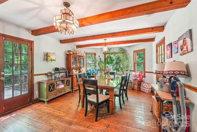 8504 Knollwood Cir, Charlotte, NC 28213 - dining area featuring healthy amount of natural light, light wood finished floors, and beam ceiling