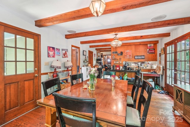8504 Knollwood Cir, Charlotte, NC 28213 - dining area with hardwood / wood-style flooring and beamed ceiling