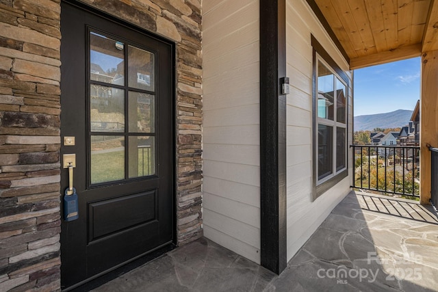 203 Boleyn Dr, Black Mountain, NC 28711 - doorway to property featuring covered porch and a mountain view