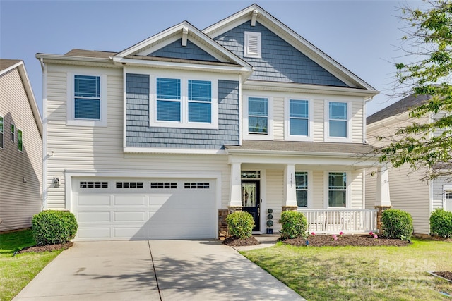 1553 Arcadia Bluff Dr, York, SC 29745 - craftsman-style home with a porch, driveway, an attached garage, and a front yard