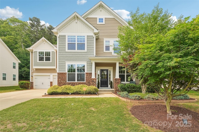 5812 Dinsmore Ln, Belmont, NC 28012 - craftsman-style home featuring driveway, board and batten siding, a front yard, a garage, and brick siding