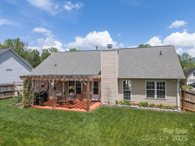 296 Planters Creek Rd, Fletcher, NC 28732 - rear view of property featuring a shingled roof, a pergola, a chimney, and a patio area