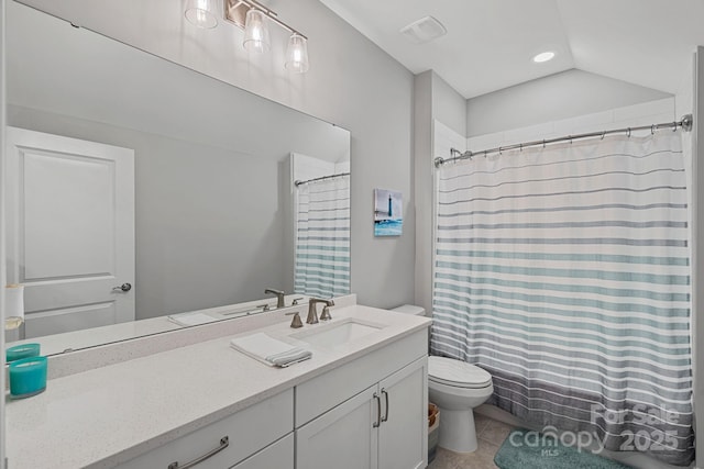 4532 Stellata Loop, Sherrills Ford, NC 28673 - bathroom with toilet, vanity, tile patterned floors, a shower with curtain, and recessed lighting