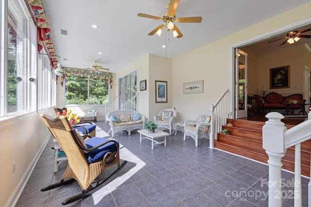 408 Emerald Bay Dr, Salisbury, NC 28146 - sunroom featuring baseboards, tile patterned flooring, and recessed lighting