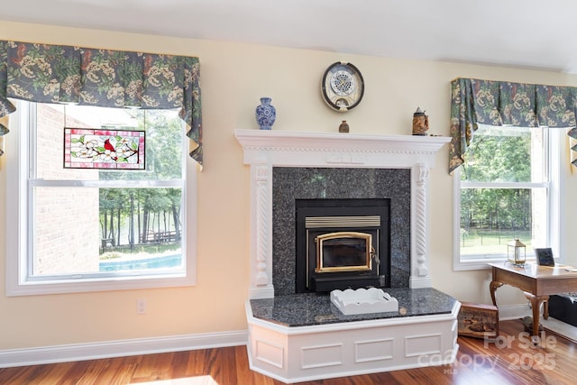 408 Emerald Bay Dr, Salisbury, NC 28146 - detailed view of wood finished floors, baseboards, and a glass covered fireplace
