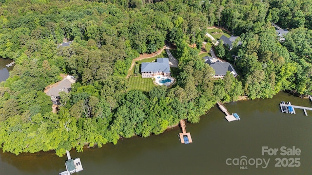 408 Emerald Bay Dr, Salisbury, NC 28146 - aerial overview of property's location with a large body of water and a heavily wooded area