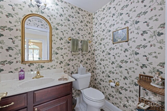 408 Emerald Bay Dr, Salisbury, NC 28146 - bathroom with wallpapered walls and vanity