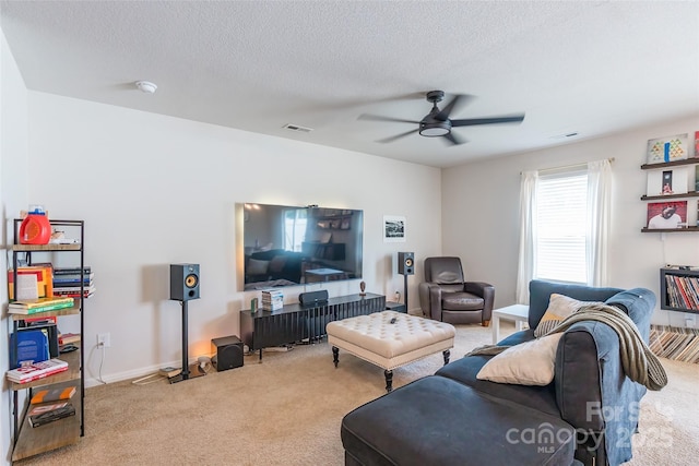 2009 Talbert Ct, Charlotte, NC 28214 - living area with carpet flooring, a ceiling fan, a textured ceiling, and baseboards