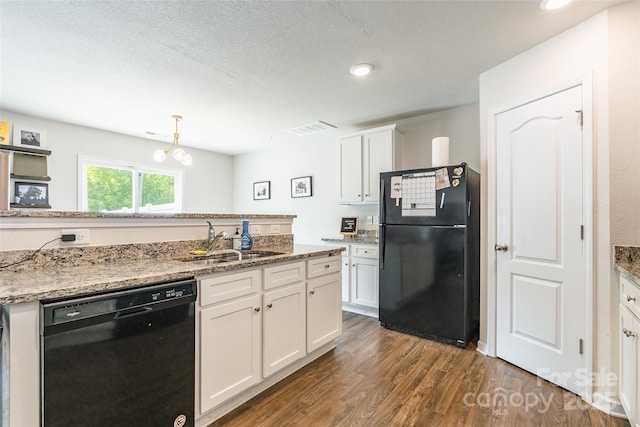 2009 Talbert Ct, Charlotte, NC 28214 - kitchen with black appliances, a sink, white cabinets, dark wood-style floors, and recessed lighting