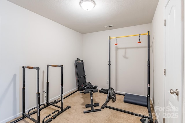 2009 Talbert Ct, Charlotte, NC 28214 - workout area featuring light colored carpet, baseboards, and a textured ceiling