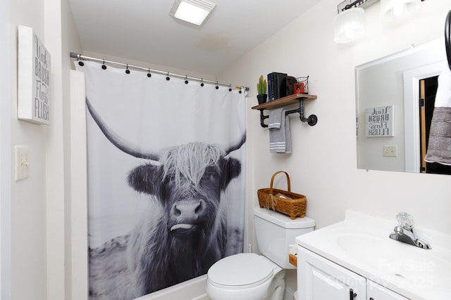 118 Sunset Dr, Clover, SC 29710 - bathroom with a shower with shower curtain, toilet, and vanity