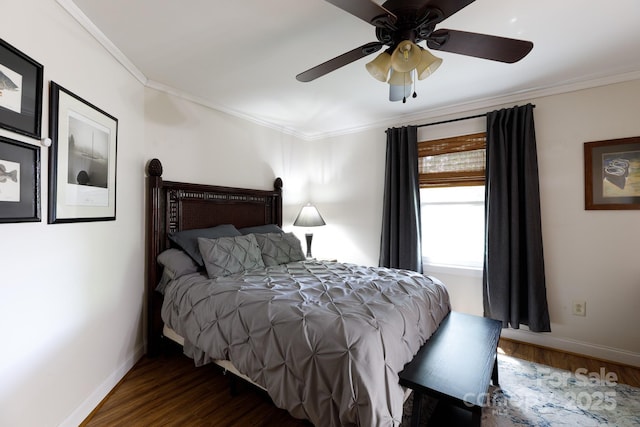 118 Sunset Dr, Clover, SC 29710 - bedroom featuring crown molding, baseboards, wood finished floors, and ceiling fan