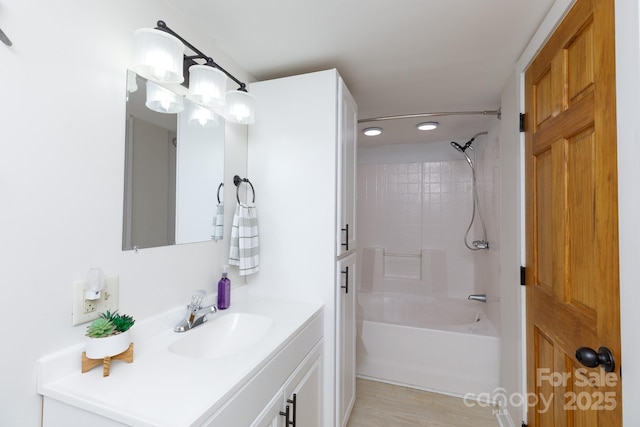 118 Sunset Dr, Clover, SC 29710 - bathroom featuring vanity, shower / washtub combination, and recessed lighting