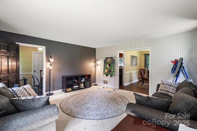 2701 Castes Dr, Pfafftown, NC 27040 - living area with baseboards and wallpapered walls