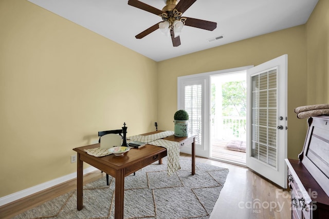 14505 Sunset Walk Ln, Huntersville, NC 28078 - home office with wood finished floors, baseboards, and a ceiling fan