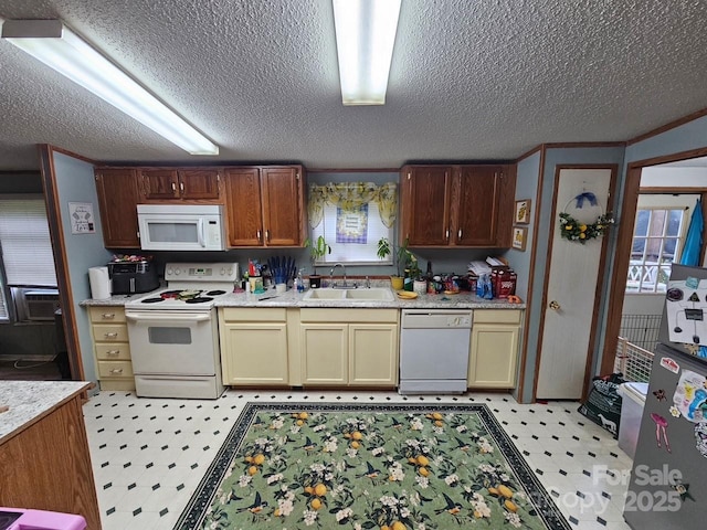 616/620 Pole Miller Ext, Brevard, NC 28712 - kitchen featuring white appliances, a sink, light flooring, a textured ceiling, and cooling unit